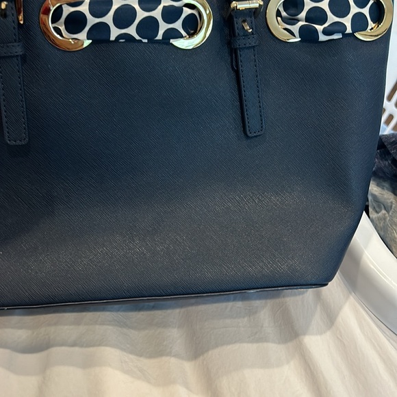 Michael Kors navy leather tote with polka dot scarf - Picture 8 of 9